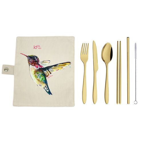 IOco Eco Travel Cutlery Wrap - Hummingbird by Dani Till | Champagne Cutlery 