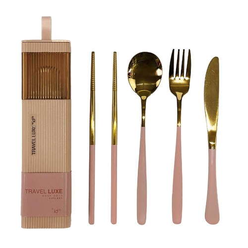 Travel LUXE Cutlery Set |by IOco| - Rose Gold Cutlery | Pink Case