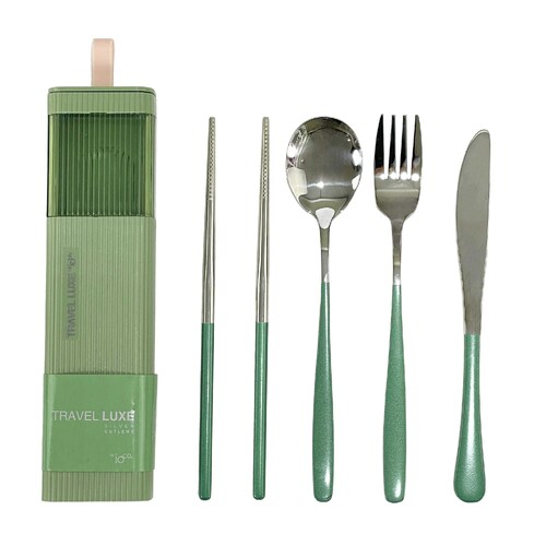 Travel LUXE Cutlery |by IOco| - Silver Cutlery | Sage Green Case