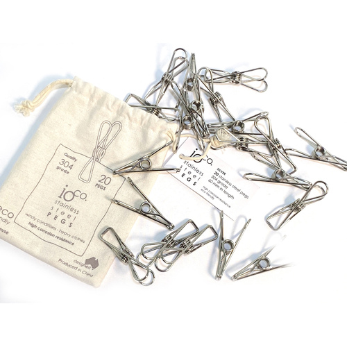 IOco Stainless Steel Clothes Pegs | Silver - 20 Pegs