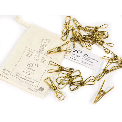 IOco Stainless Steel Clothes Pegs | Gold- 20 Pegs