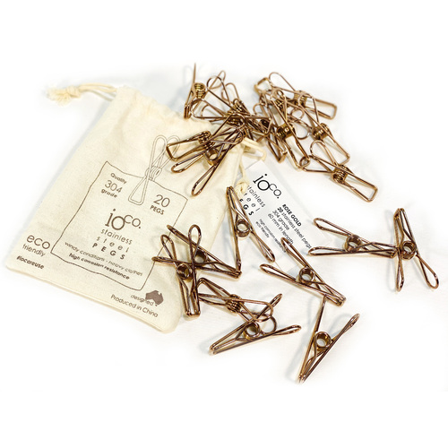 IOco Stainless Steel Clothes Pegs | Rose Gold - 20 Pegs
