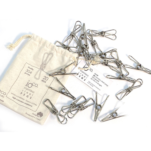 IOco Stainless Steel Clothes Pegs | Silver - 40 Pegs